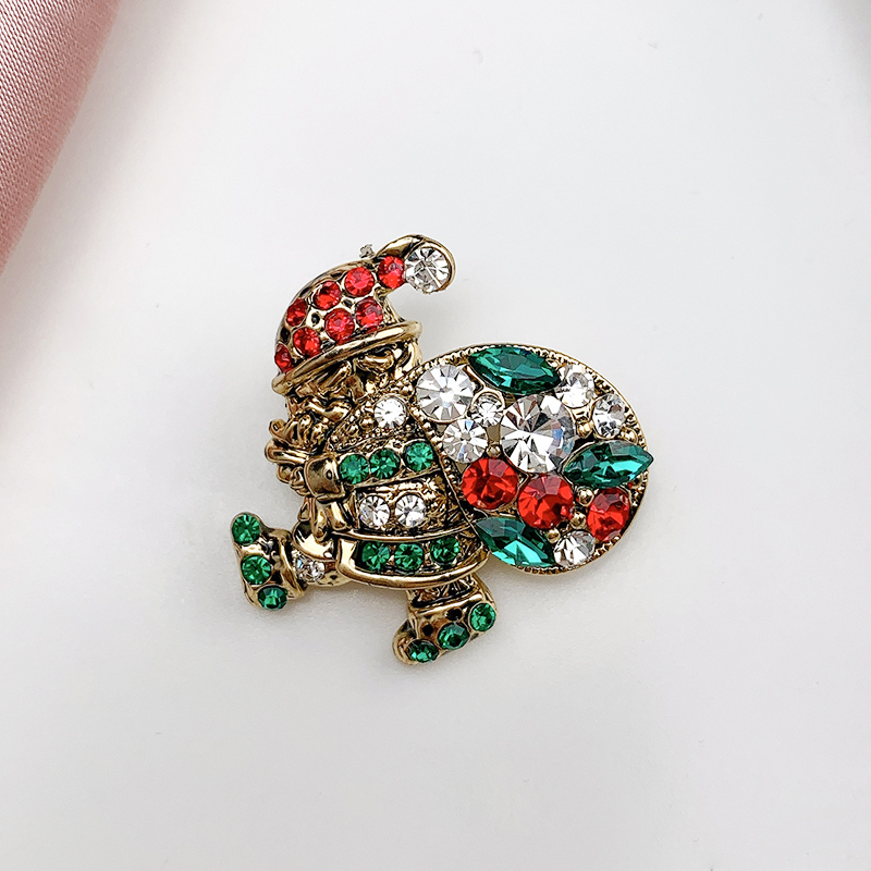 Alloy Material Electroplated Real Gold Three-color Diamond Santa Claus Style Brooch display picture 2