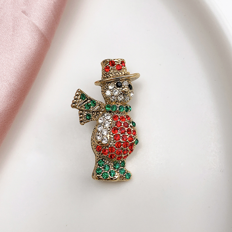 Alloy Material Plating Color Inlaid With Colored Czech Diamonds Small Snowman Shape Brooch display picture 2
