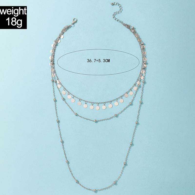2021 Neue Schmuck Silberscheibe Schwermetall Mehrschichtige Halskette Wassertropfen Dreischichtige Halskette display picture 1