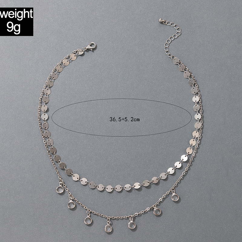 2021 Koreanische Version Der Neuen Mehrschichtigen Halskette Mit Strasssteinen Aus Silberscheibe, Zweischichtige Halskette display picture 1