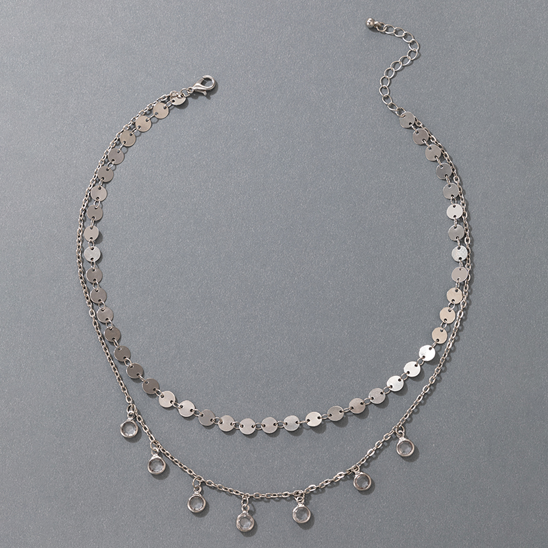 2021 Korean Version Of The New Jewelry Silver Disc Multi-layer Necklace Rhinestone, Double-layer Necklace display picture 5