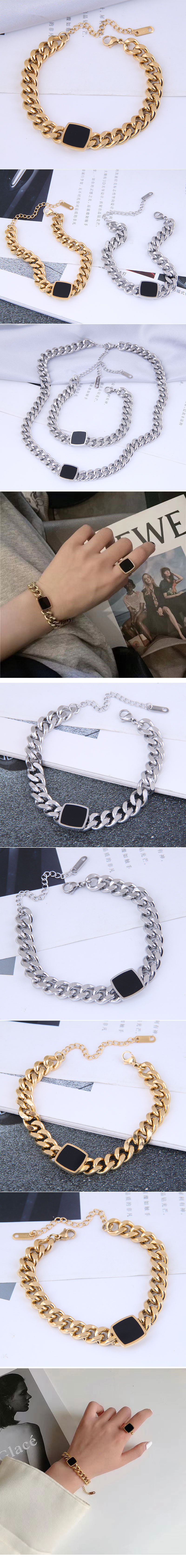 European And American Fashion Metal Simple Four-square Titanium Steel Temperament Bracelet display picture 1