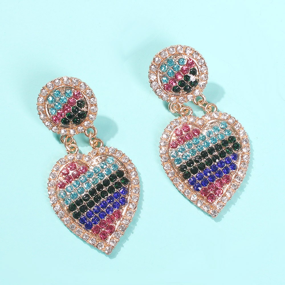 Fashion Alloy Heart Full Diamond Earrings display picture 2