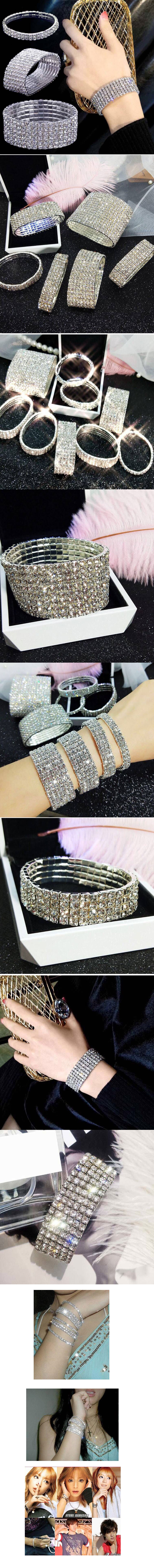 10 Rows Korean Fashion Sweet Metal Inlaid Rhinestone Bridal Accessories Stretch Female Personality Bracelet display picture 1