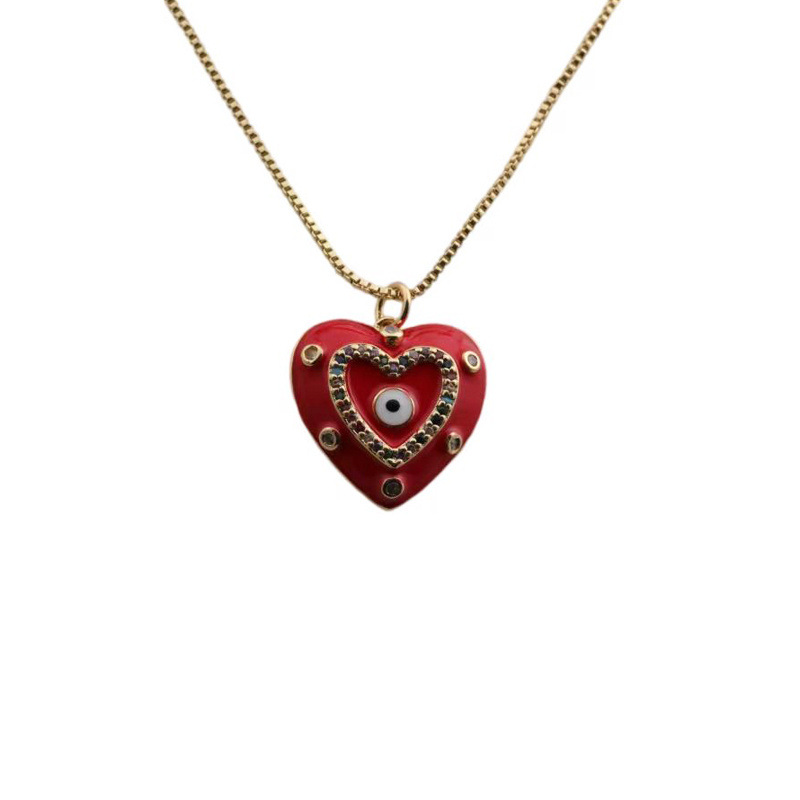 Simple Style Devil's Eye Heart Shape Copper Enamel Plating Inlay Zircon Gold Plated Pendant Necklace display picture 4