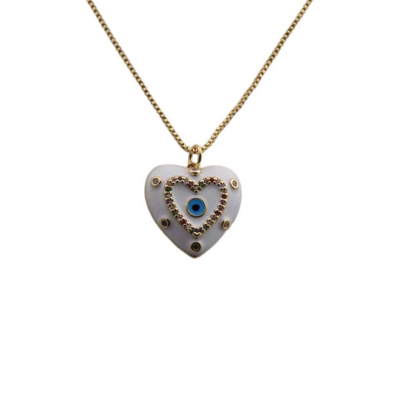 Simple Style Devil's Eye Heart Shape Copper Enamel Plating Inlay Zircon Gold Plated Pendant Necklace display picture 6