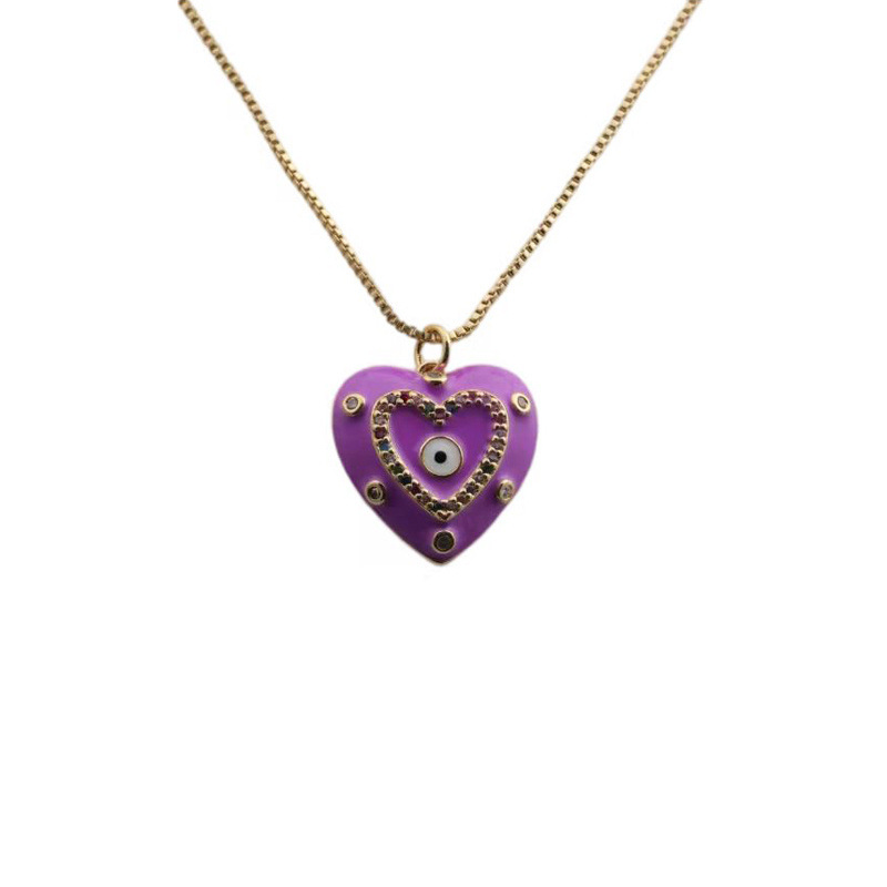 Simple Style Devil's Eye Heart Shape Copper Enamel Plating Inlay Zircon Gold Plated Pendant Necklace display picture 2