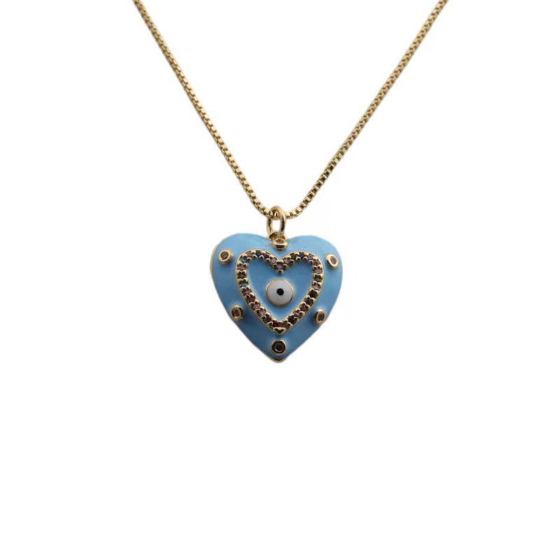 Simple Style Devil's Eye Heart Shape Copper Enamel Plating Inlay Zircon Gold Plated Pendant Necklace display picture 3