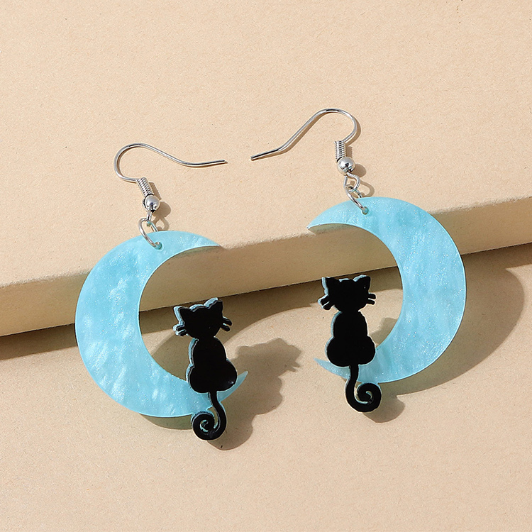 European And American Simple Acrylic Moon Cat Earrings Wholesale display picture 1