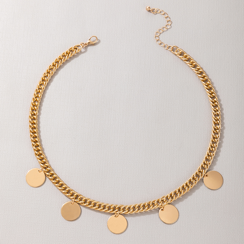 Hip Hop Alloy Disc Single Layer Thick Necklace Wholesale display picture 3