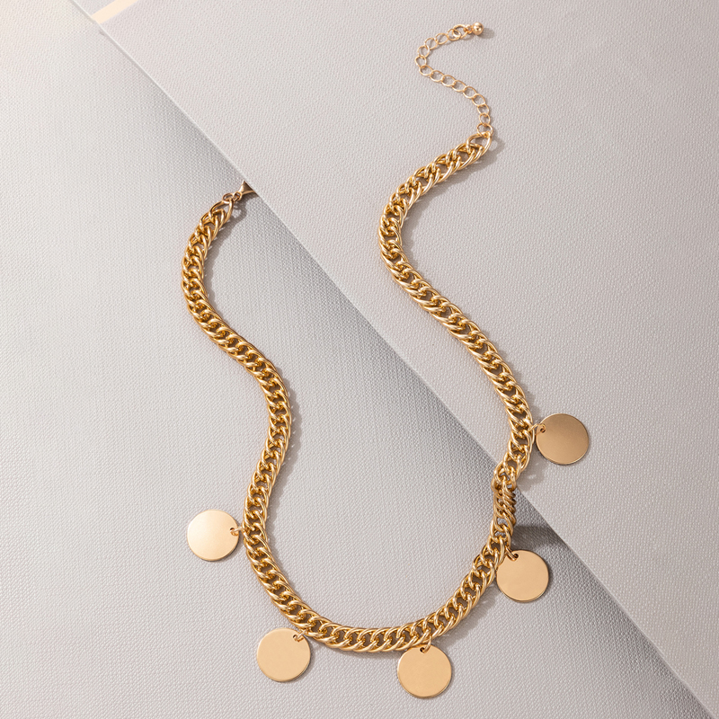 Hip Hop Alloy Disc Single Layer Thick Necklace Wholesale display picture 5