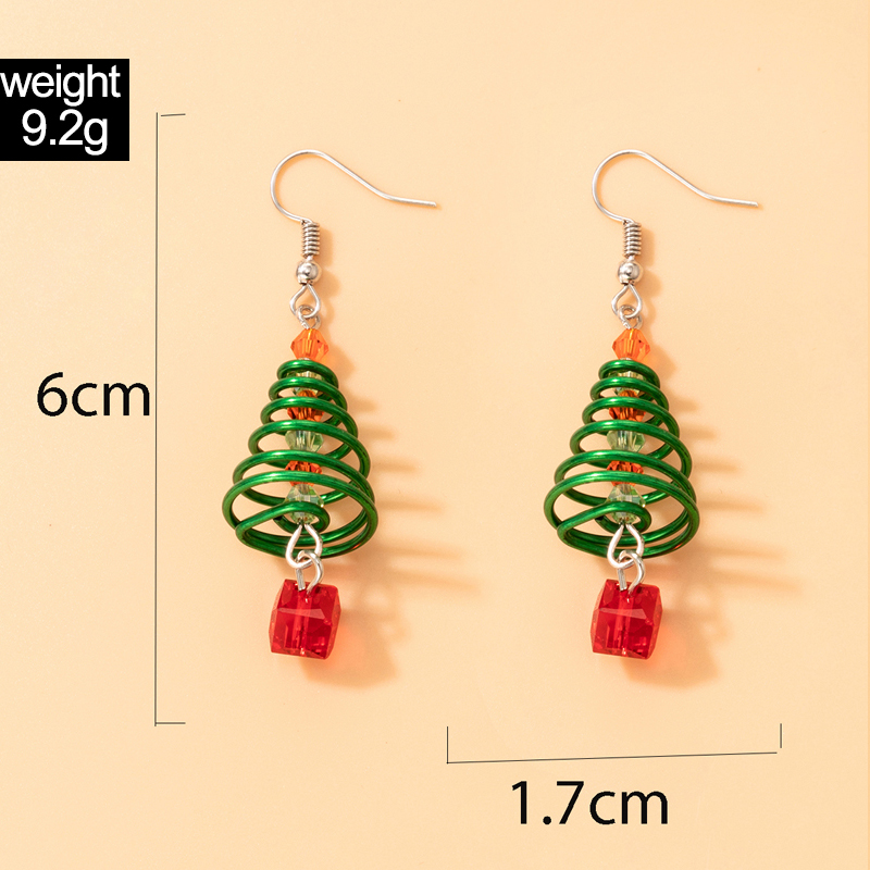 Jour De Noël New Green Christmas Tree Spiral Ear Hook Boucles D&#39;oreilles Pendantes Géométriques Avec Perles display picture 1