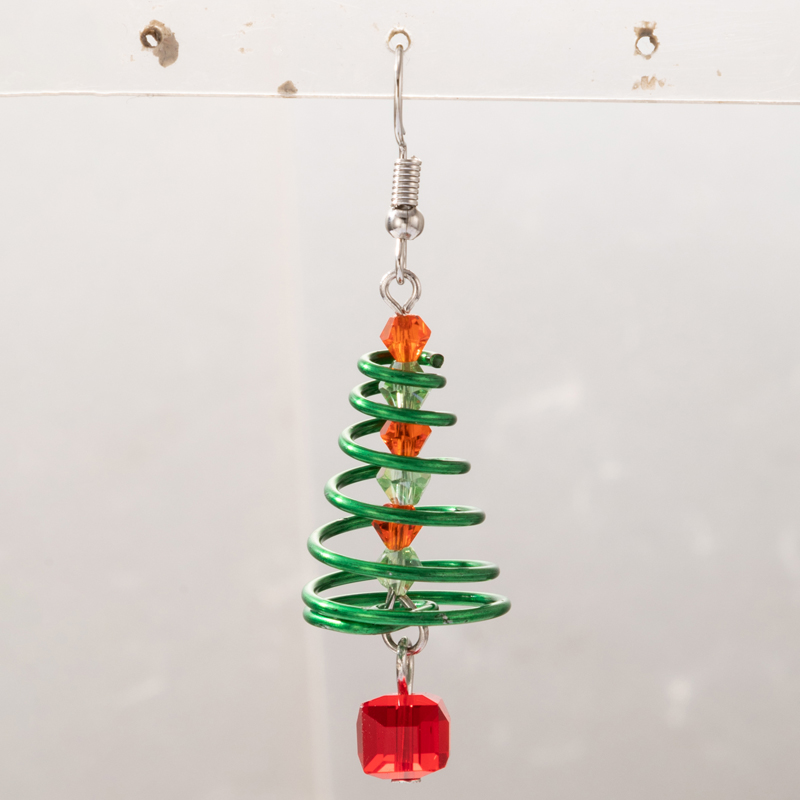 Christmas Day New Green Christmas Tree Spiral Ear Hook Geometric Beaded Pendant Earrings display picture 5