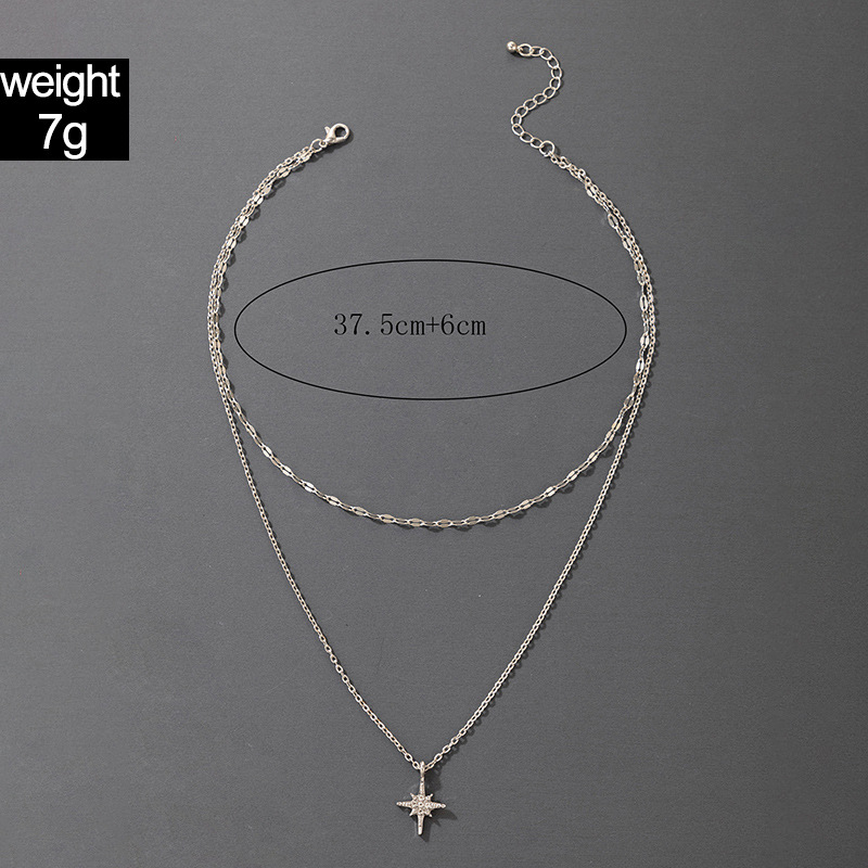 New Silver Oval Geometric Buckle Octagonal Light Star Pendant Necklace Wholesale display picture 1