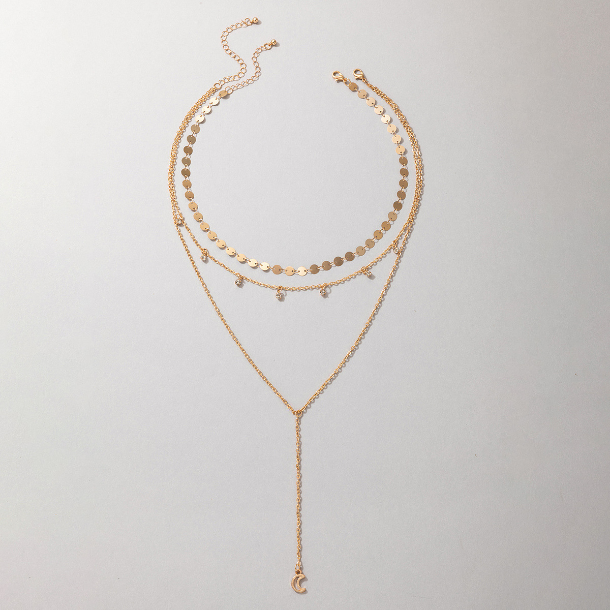 Fashion Simple Jewelry Geometric Circle Rhinestone Tassel Moon Pendant Necklace display picture 3