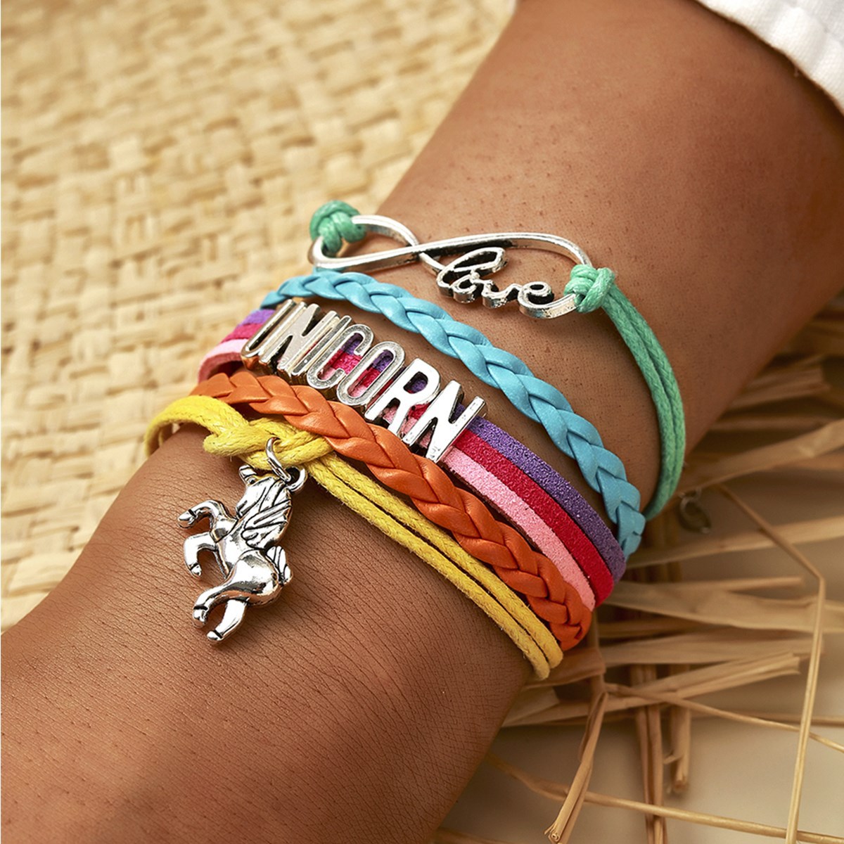 Fashion Color Braided Rope Love Letter Multi-layer Pony Pendant Bracelet display picture 1
