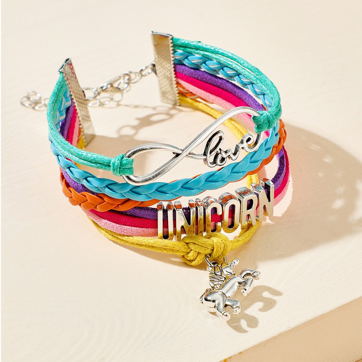 Fashion Color Braided Rope Love Letter Multi-layer Pony Pendant Bracelet display picture 3