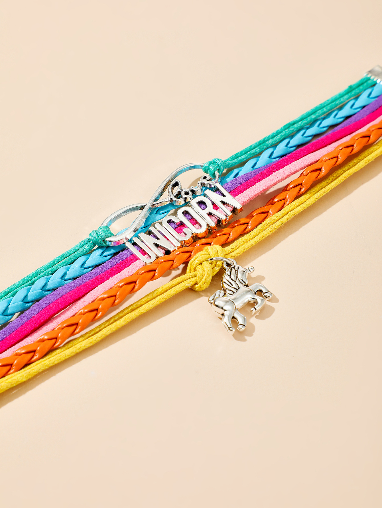 Fashion Color Braided Rope Love Letter Multi-layer Pony Pendant Bracelet display picture 4