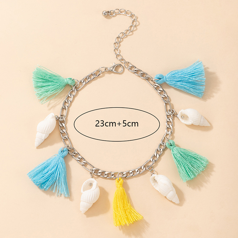 2021 Ethnic Style Color Fringed Shell Beach Style Single Layer Simple Anklet Female display picture 1