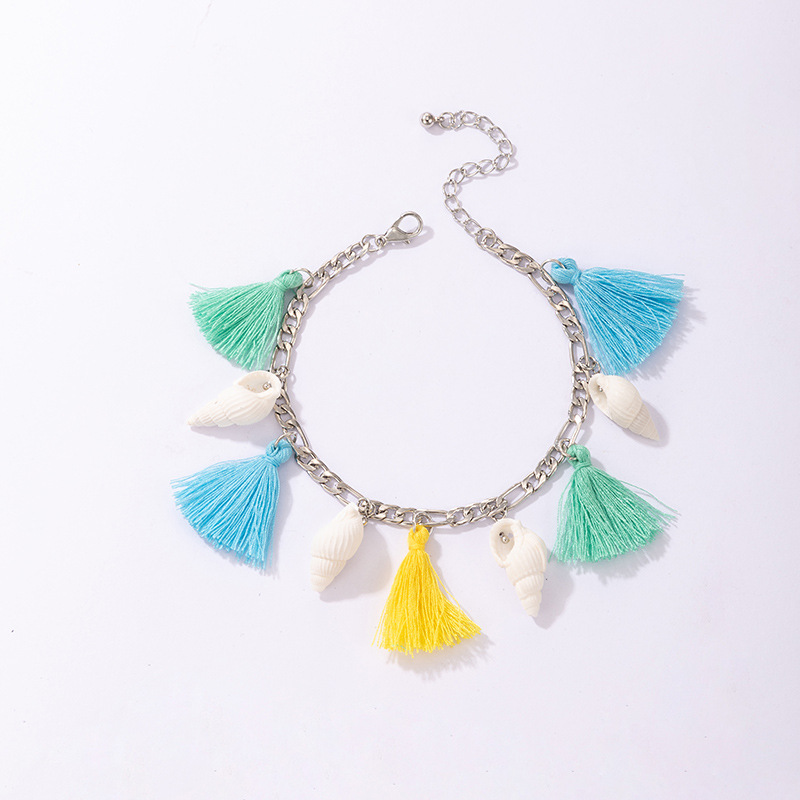 2021 Ethnic Style Color Fringed Shell Beach Style Single Layer Simple Anklet Female display picture 2