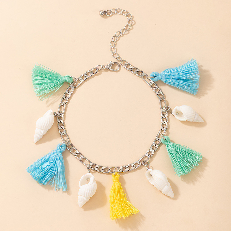 2021 Ethnic Style Color Fringed Shell Beach Style Single Layer Simple Anklet Female display picture 4