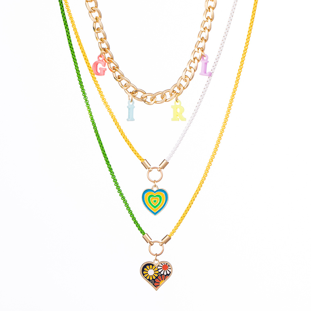 Vacation Simple Style Letter Heart Shape Mango Alloy Layered Enamel Plating Women's Layered Necklaces display picture 6