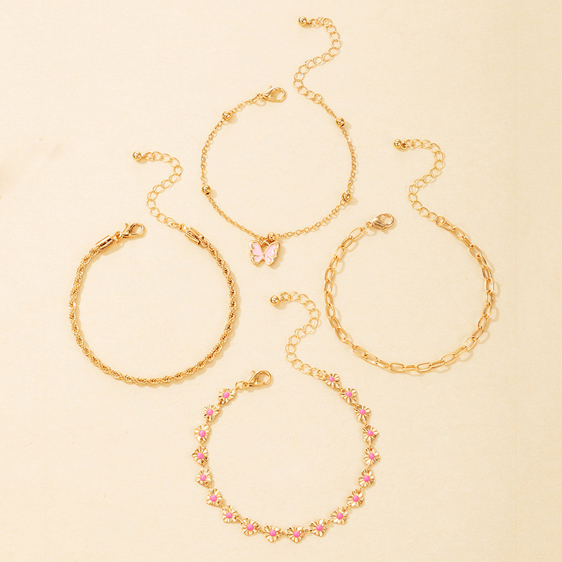 New Style European And American Twist Chain Drop Oil Heart Butterfly Bracelet Four-piece Set display picture 3