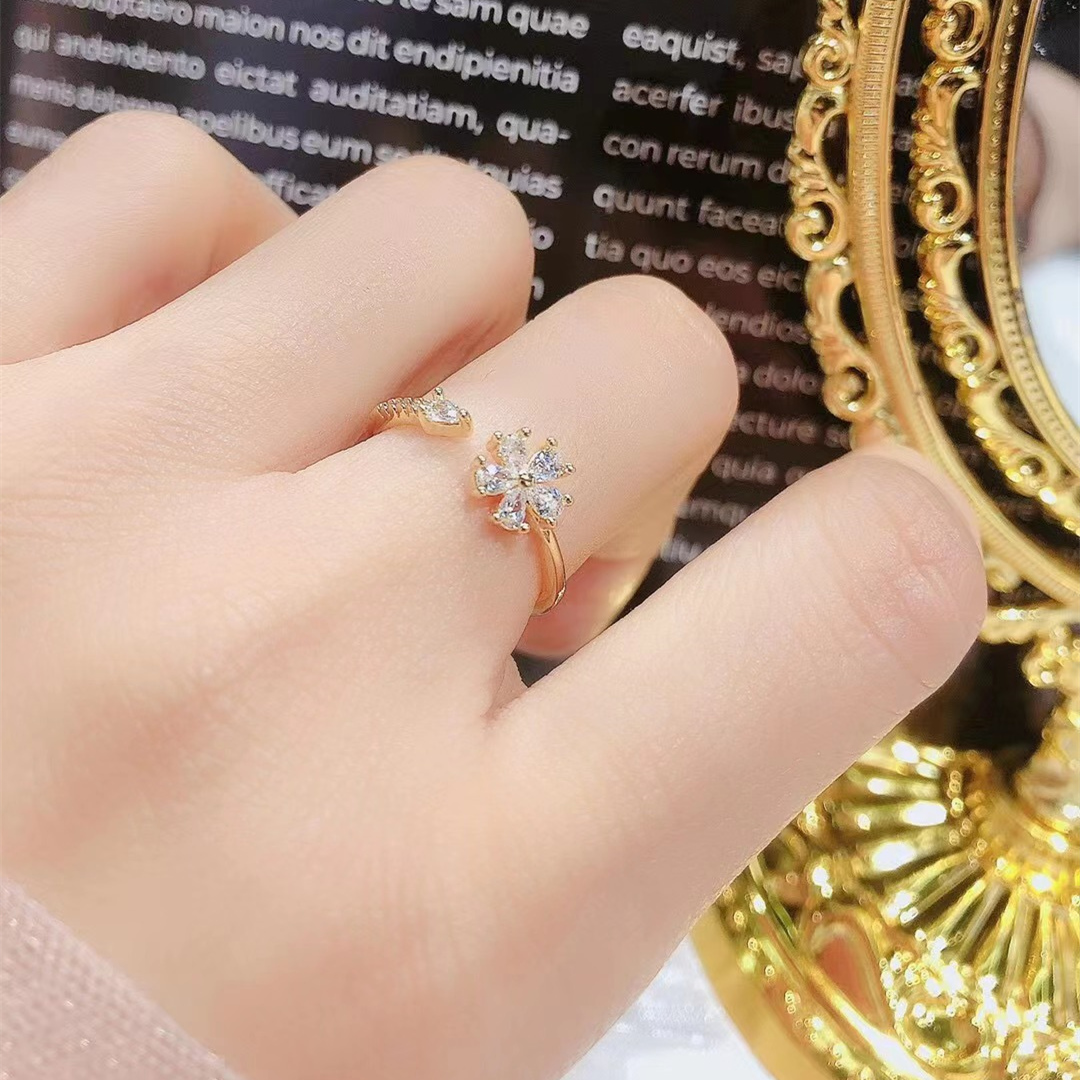 18kgp Retro Open Ring Trend Fashion Flower Ring Women display picture 1