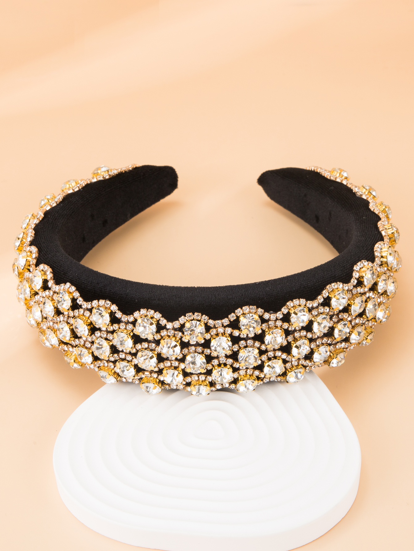 Golden Diamond Wide Fabric Headband Wholesale display picture 1