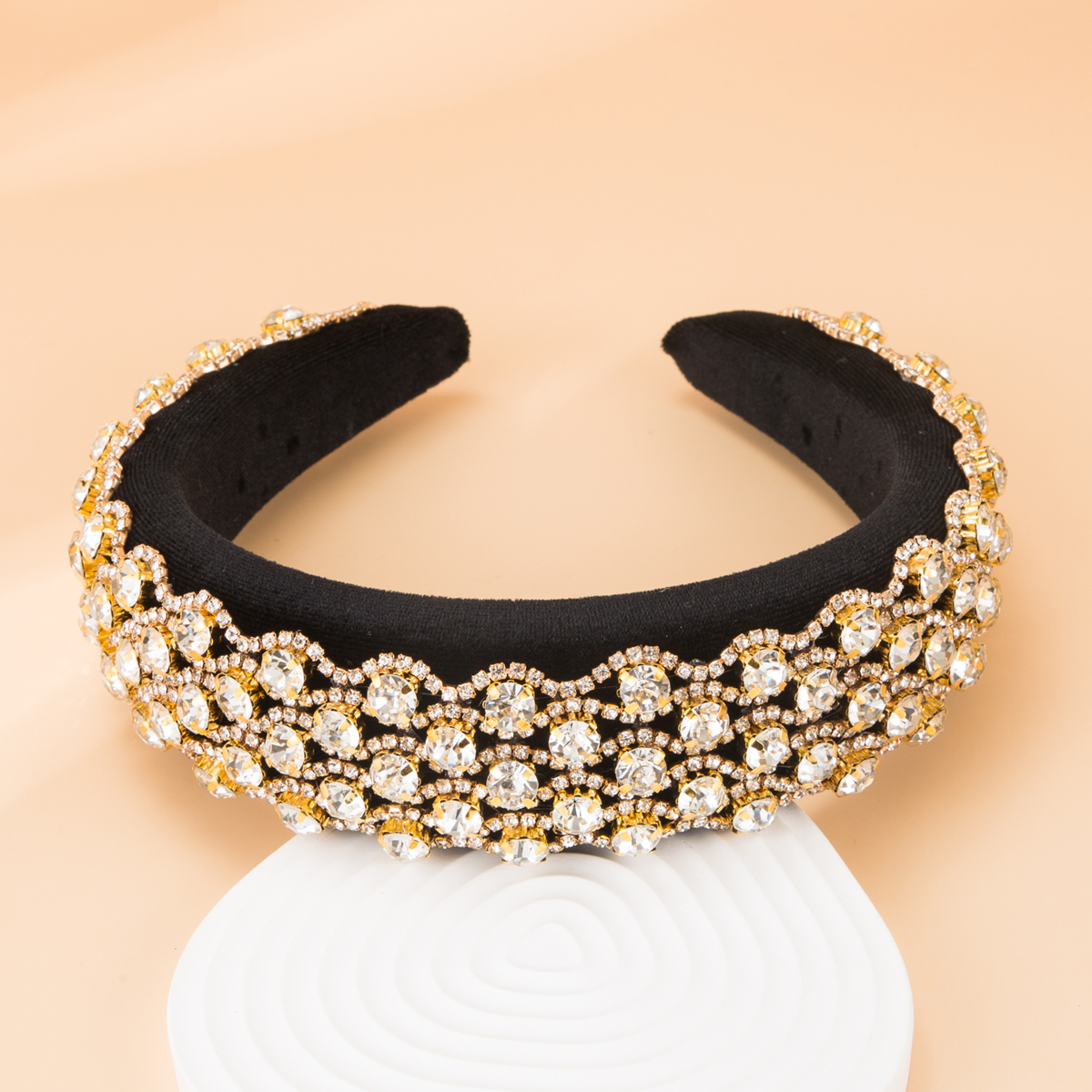 Golden Diamond Wide Fabric Headband Wholesale display picture 2