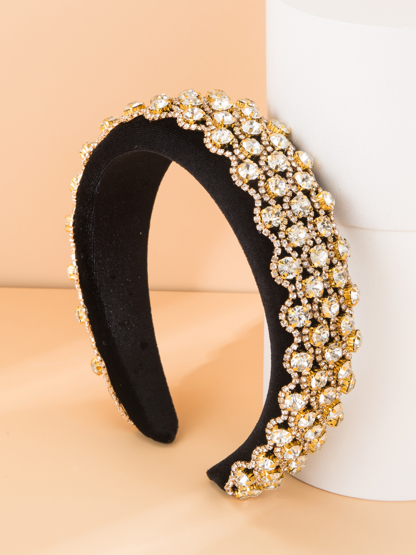 Golden Diamond Wide Fabric Headband Wholesale display picture 5