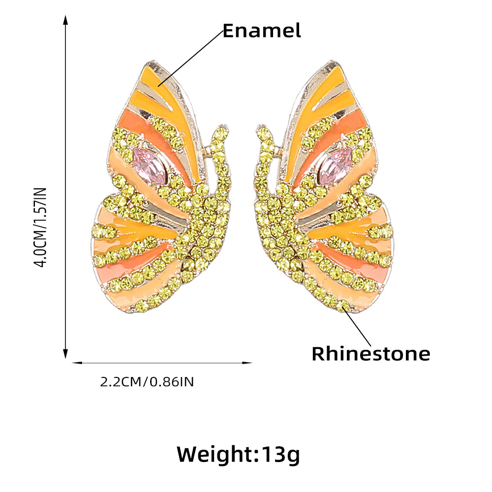 Korean New Earrings Alloy Drop Oil Diamond Rhinestone Butterfly Earrings Female Wholesale display picture 1