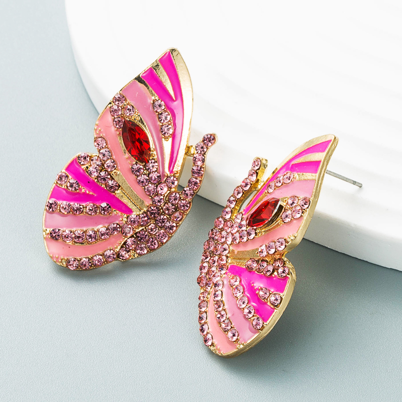 Korean New Earrings Alloy Drop Oil Diamond Rhinestone Butterfly Earrings Female Wholesale display picture 4