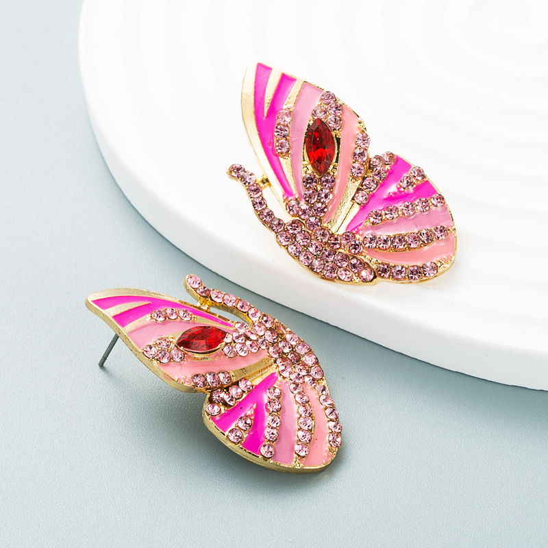 Korean New Earrings Alloy Drop Oil Diamond Rhinestone Butterfly Earrings Female Wholesale display picture 6