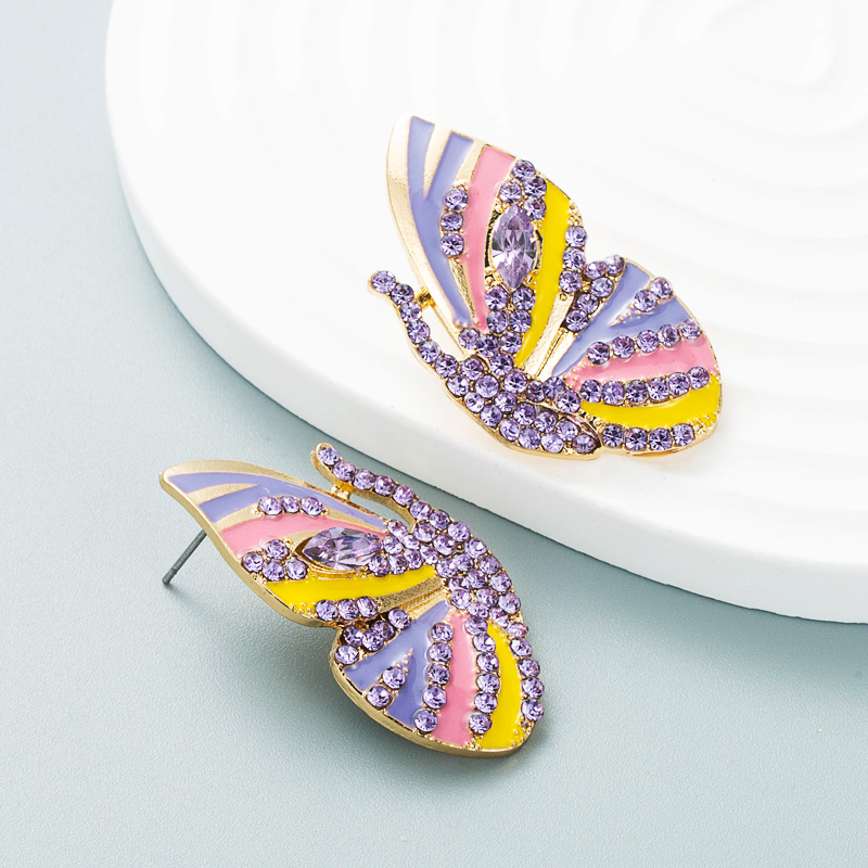 Korean New Earrings Alloy Drop Oil Diamond Rhinestone Butterfly Earrings Female Wholesale display picture 7