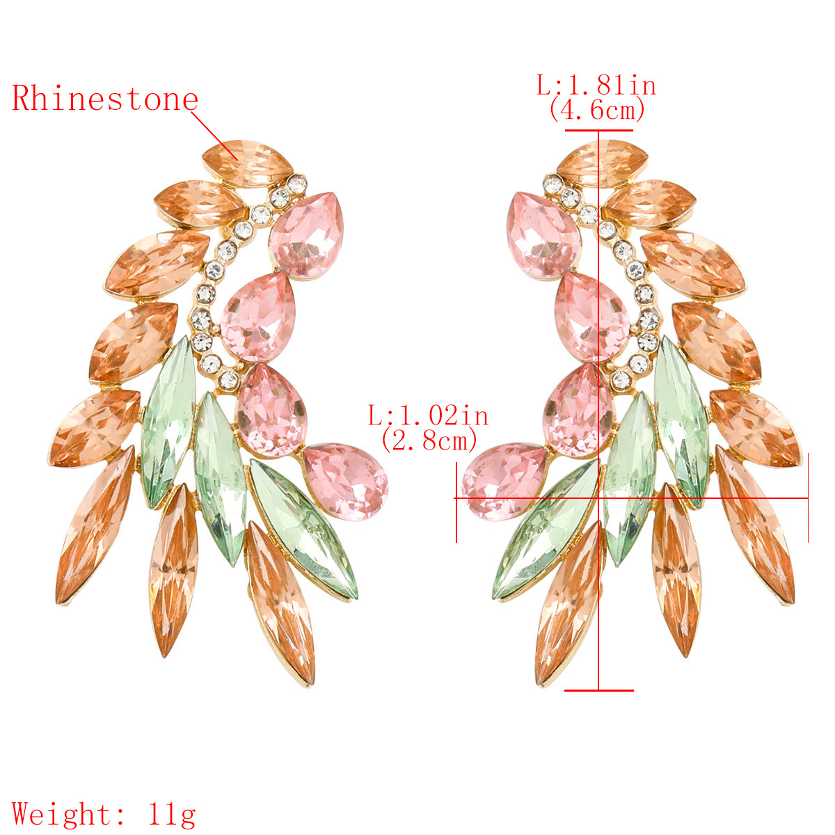 Fashion Color Diamond Series Creative Alloy Diamond Rhinestone Leaf Earrings display picture 1