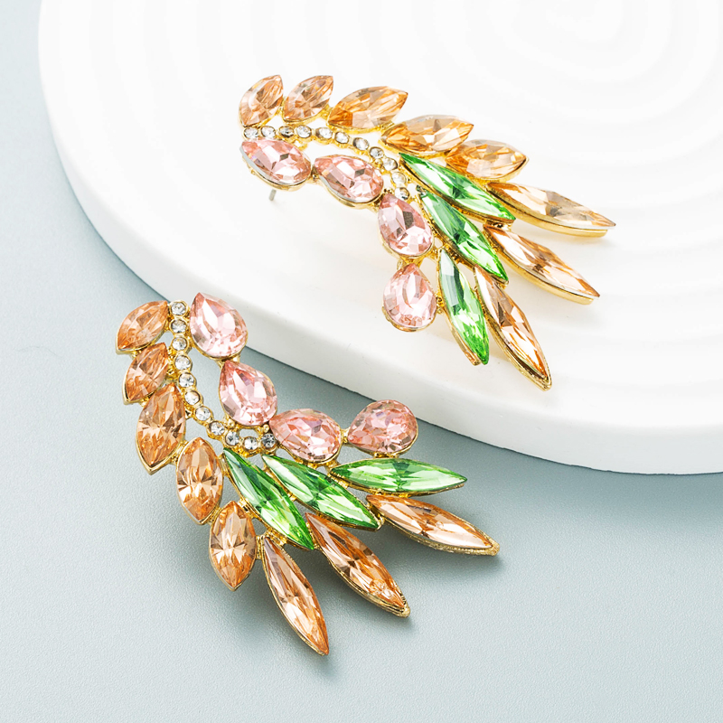 Fashion Color Diamond Series Creative Alloy Diamond Rhinestone Leaf Earrings display picture 7