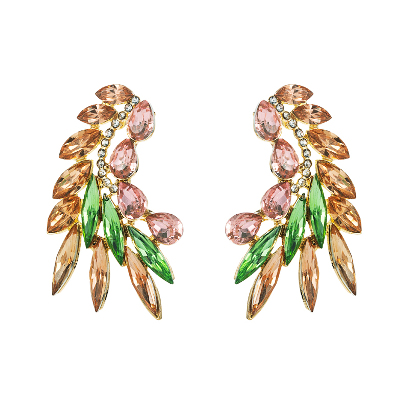 Fashion Color Diamond Series Creative Alloy Diamond Rhinestone Leaf Earrings display picture 8