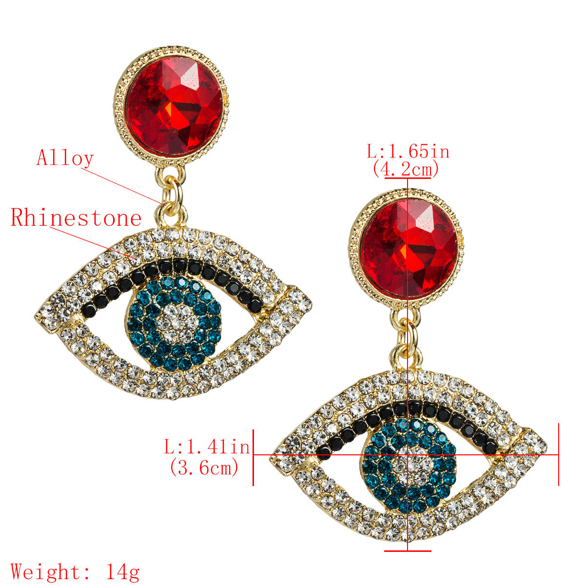 European And American Style Exaggerated Alloy Diamond-studded Eye Earrings Female display picture 1