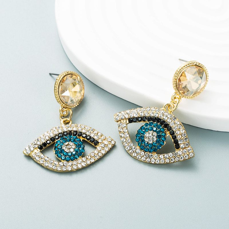 European And American Style Exaggerated Alloy Diamond-studded Eye Earrings Female display picture 3