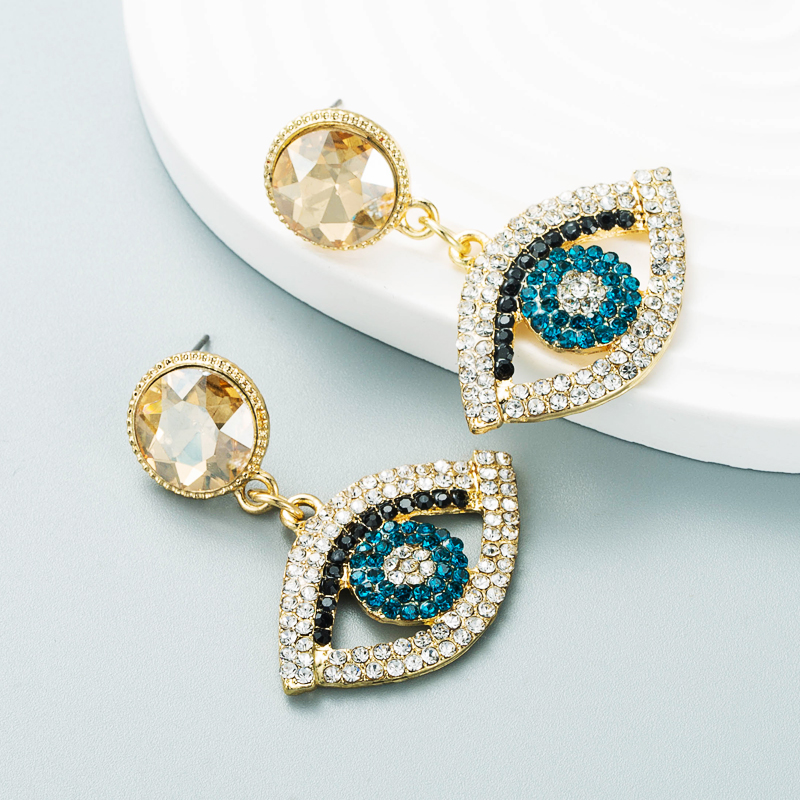 European And American Style Exaggerated Alloy Diamond-studded Eye Earrings Female display picture 5