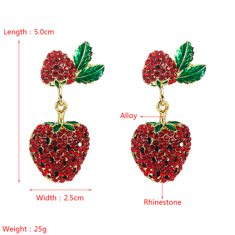 European And American Exaggerated Alloy Inlaid Glass Diamond Strawberry Earrings Wholesale display picture 1