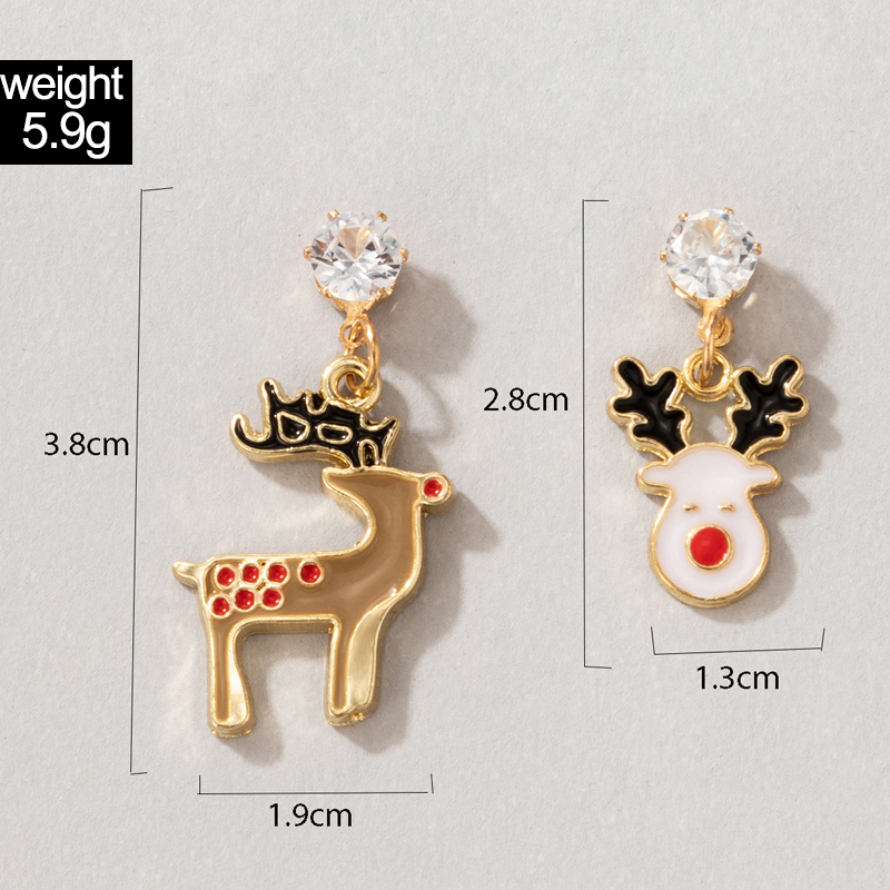 European And American Holiday Jewelry Christmas Elk Asymmetrical Earrings display picture 1