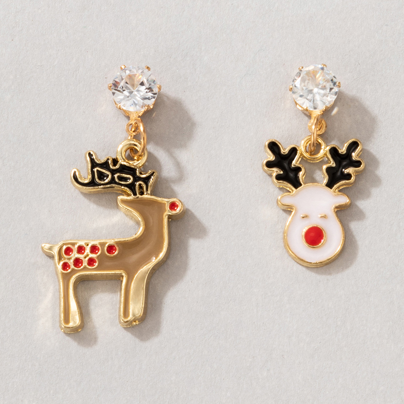 European And American Holiday Jewelry Christmas Elk Asymmetrical Earrings display picture 3