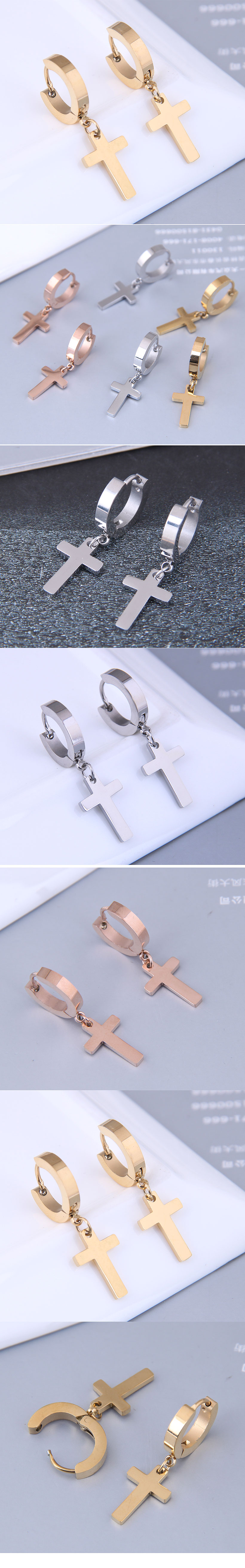 Fashion Simple Cross Titanium Steel Personalized Hoop Earrings Wholesale display picture 1