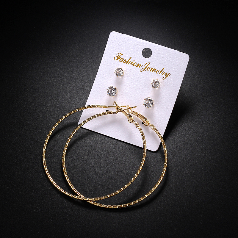 Women Fashion Retro Bamboo Joint Hoop Earrings 3-piece Set display picture 1