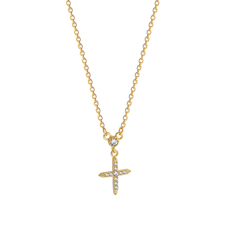 Titanium Steel Diamond Clavicle Chain Korean Niche Simple Cross Necklace Female display picture 5