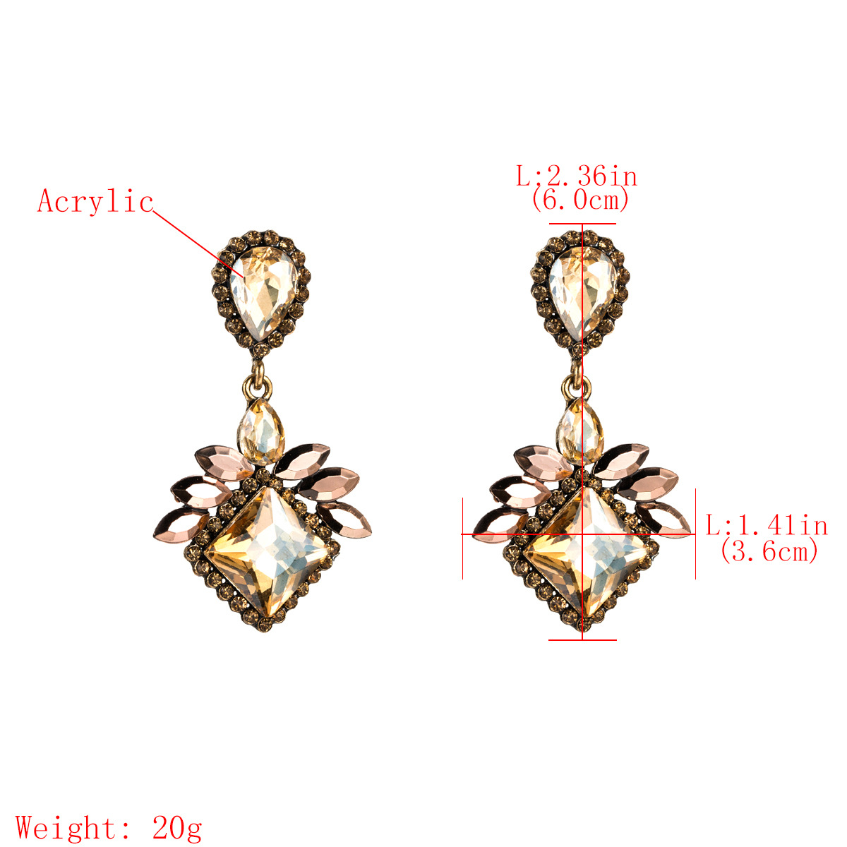 Exaggerated Multi-layer Drop-shaped Square Diamond-studded Acrylic Full-diamond Earrings display picture 1