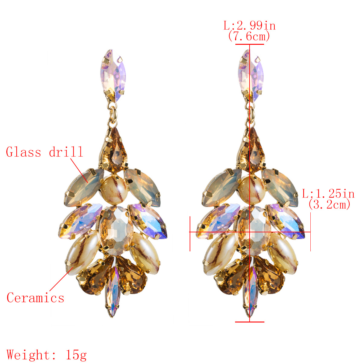 New Multi-layer Alloy Diamond Ceramic Bead Earrings Female European And American Style Earrings display picture 1