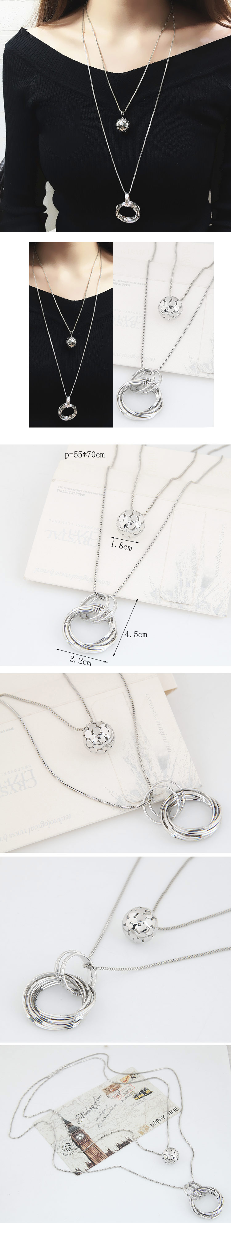 Korean Fashion Metal Simple Circle Ball Double-layer Long Necklace Wholesale display picture 1